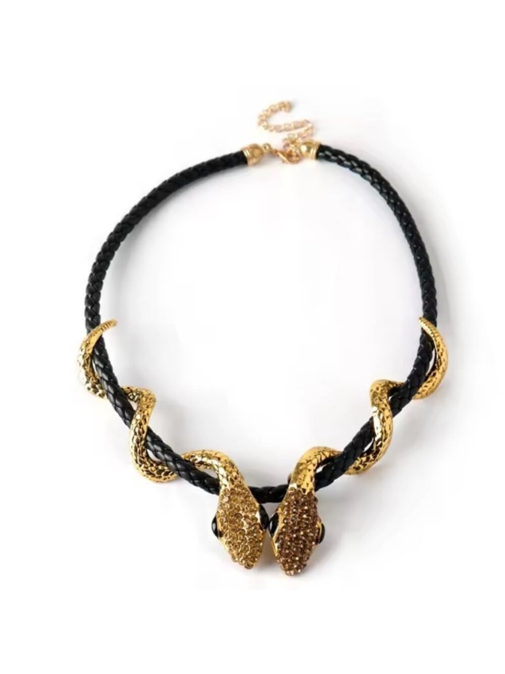 Serpenti Gothic Black Braided Snake Choker Necklace – Gold Serpent Design